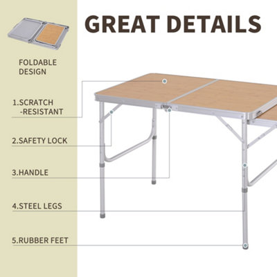Outsunny 3ft Aluminium Picnic Table w/Side Desktop Outdoor BBQ Party Portable - 7