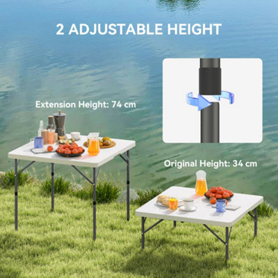 Outsunny 3ft Folding Camping Table with 2 Adjustable Height, White