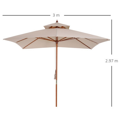 Outsunny 3m 2-tier Patio Parasol Garden Sun Umbrella Sunshade Bamboo  Pulley