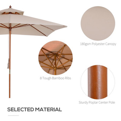 Outsunny 3m 2-tier Patio Parasol Garden Sun Umbrella Sunshade Bamboo  Pulley - 4