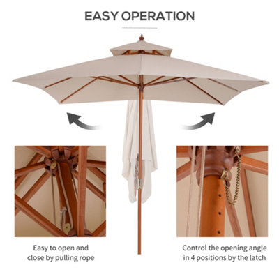 Outsunny 3m 2-tier Patio Parasol Garden Sun Umbrella Sunshade Bamboo  Pulley - 6
