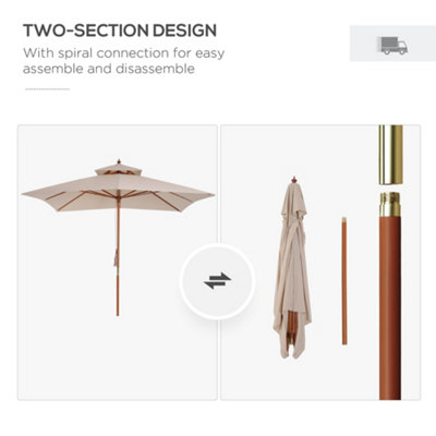 Outsunny 3m 2-tier Patio Parasol Garden Sun Umbrella Sunshade Bamboo  Pulley - 7