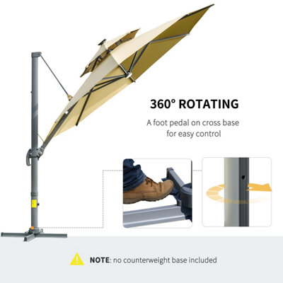 Outsunny 3m Cantilever Parasol Solar Lights Power Bank Base 360 degree Spin Beige