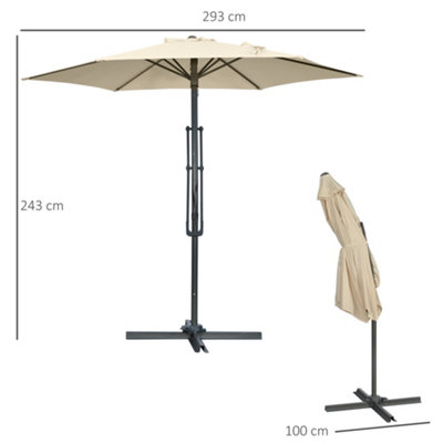 Outsunny 3m Cantilever Parasol with Easy Lever, Patio Umbrella with Crank Handle, Cross Base and 6 Metal Ribs, Sun Shades, White