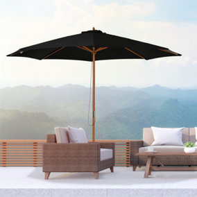 Outsunny 3m Fir Wooden Garden Parasol Sun Shade Outdoor Umbrella Canopy Black