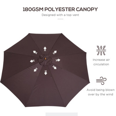 Outsunny 3m Fir Wooden Garden Parasol Sun Shade Outdoor Umbrella Canopy Coffee - 5