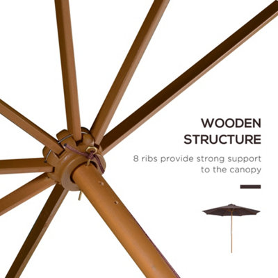Outsunny 3m Fir Wooden Garden Parasol Sun Shade Outdoor Umbrella Canopy Coffee - 6