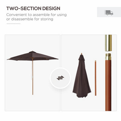 Outsunny 3m Fir Wooden Garden Parasol Sun Shade Outdoor Umbrella Canopy Coffee - 7