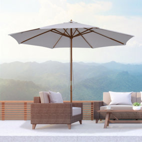 Outsunny 3m Fir Wooden Garden Parasol Sun Shade Outdoor Umbrella Canopy Cream