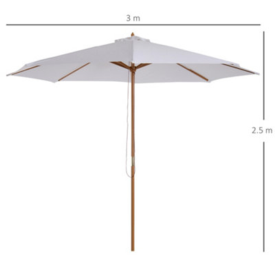 Outsunny 3m Fir Wooden Garden Parasol Sun Shade Outdoor Umbrella Canopy Cream