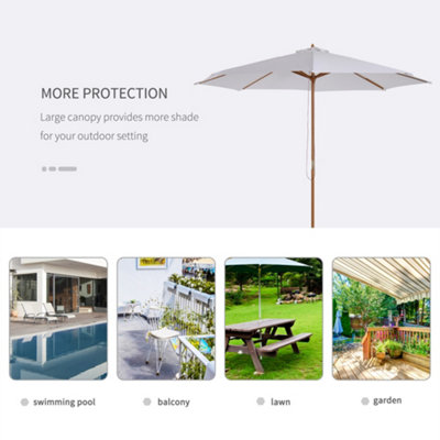 Outsunny 3m Fir Wooden Garden Parasol Sun Shade Outdoor Umbrella Canopy Cream