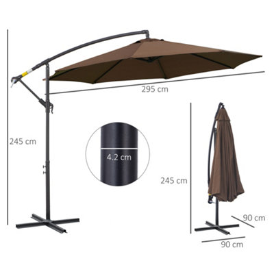 Outsunny 3m Garden Banana Parasol Cantilever Umbrella w