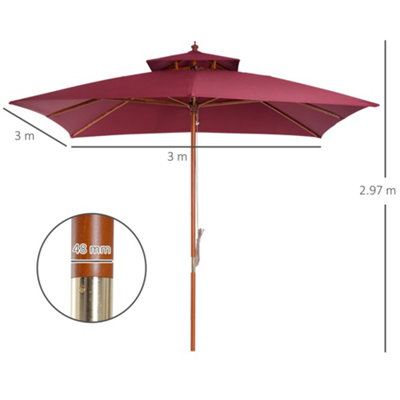 Outsunny 3M Garden Parasol Patio Bamboo Sun Umbrella Shade Outdoor Canopy - 3