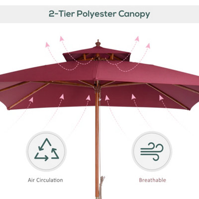 Outsunny 3M Garden Parasol Patio Bamboo Sun Umbrella Shade Outdoor Canopy - 5