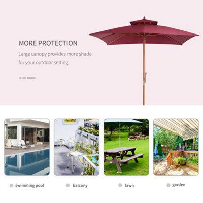 Outsunny 3M Garden Parasol Patio Bamboo Sun Umbrella Shade Outdoor Canopy - 7