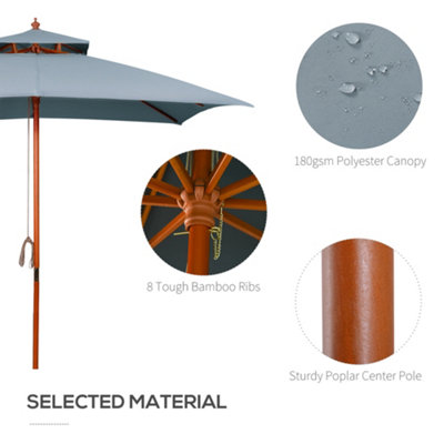 Outsunny 3m Wood Square Patio Umbrella Garden Market Parasol Sunshade Grey - 4