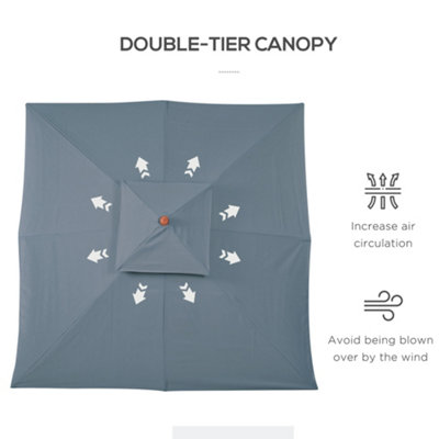 Outsunny 3m Wood Square Patio Umbrella Garden Market Parasol Sunshade Grey - 5
