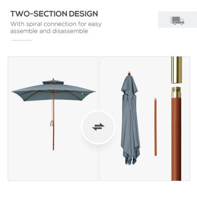 Outsunny 3m Wood Square Patio Umbrella Garden Market Parasol Sunshade Grey - 7