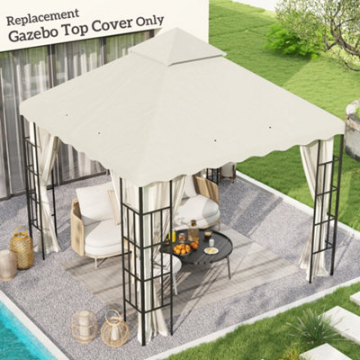 Outsunny 3m x 3m Gazebo Canopy Replacement Cover 2 Tier Gazebo Roof Cream