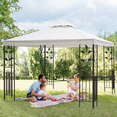 Outsunny 3m x 3m Outdoor Decorative Garden Gazebo Canopy Steel Frame - Cream