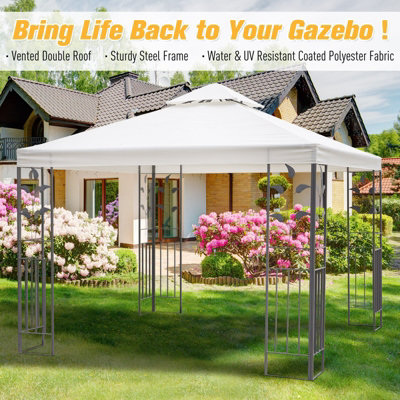 Outsunny 3m x 3m Outdoor Decorative Garden Gazebo Canopy Steel Frame - Cream - 4