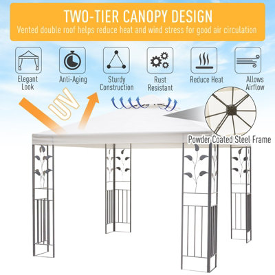 Outsunny 3m x 3m Outdoor Decorative Garden Gazebo Canopy Steel Frame - Cream - 5