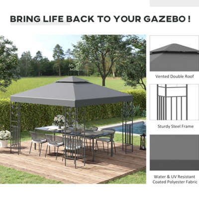 Outsunny 3m x 3m Outdoor Decorative Garden Gazebo Canopy Steel Frame - Grey - 4