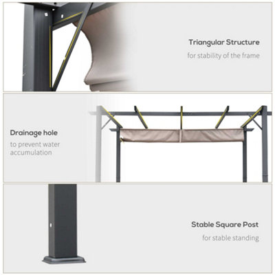 Outsunny 3M X 3M Pergola Gazebo Sun Shade Shelter Aluminium Garden Canopy - 6
