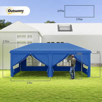 Outsunny 3m x 6m Pop Up Gazebo Party Tent Canopy Marquee with Storage Bag Blue - 3