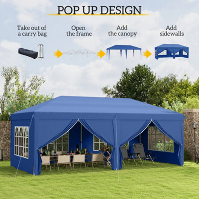 Outsunny 3m x 6m Pop Up Gazebo Party Tent Canopy Marquee with Storage Bag Blue - 4