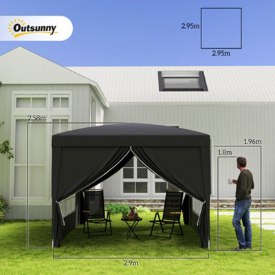 Outsunny 3mx3m Pop Up Gazebo Party Tent Canopy Marquee with Storage Bag Black - 3