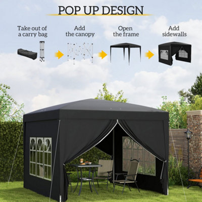 Outsunny 3mx3m Pop Up Gazebo Party Tent Canopy Marquee with Storage Bag Black - 4