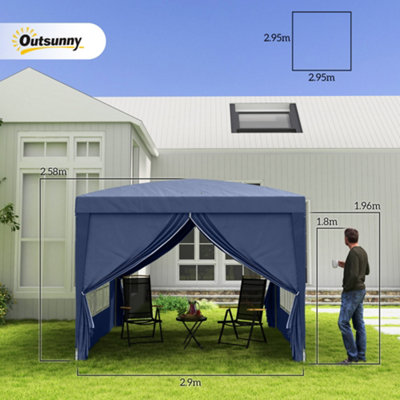 Outsunny 3mx3m Pop Up Gazebo Party Tent Canopy Marquee with Storage Bag Blue