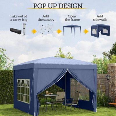 Outsunny 3mx3m Pop Up Gazebo Party Tent Canopy Marquee with Storage Bag Blue - 4