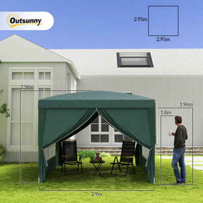 Outsunny 3mx3m Pop Up Gazebo Party Tent Canopy Marquee with Storage Bag Green - 3
