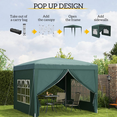 Outsunny 3mx3m Pop Up Gazebo Party Tent Canopy Marquee with Storage Bag Green - 4