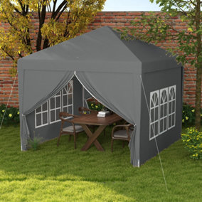 Outsunny 3mx3m Pop Up Gazebo Party Tent Canopy Marquee with Storage Bag Grey