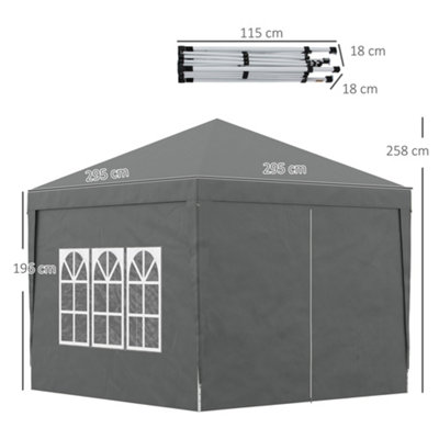 Outsunny 3mx3m Pop Up Gazebo Party Tent Canopy Marquee with Storage Bag Grey - 3