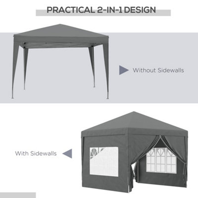 Outsunny 3mx3m Pop Up Gazebo Party Tent Canopy Marquee with Storage Bag Grey - 4