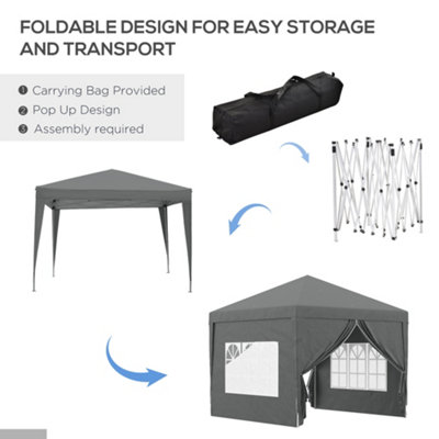 Outsunny 3mx3m Pop Up Gazebo Party Tent Canopy Marquee with Storage Bag Grey - 5