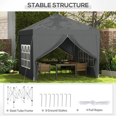 Outsunny 3mx3m Pop Up Gazebo Party Tent Canopy Marquee with Storage Bag Grey - 7