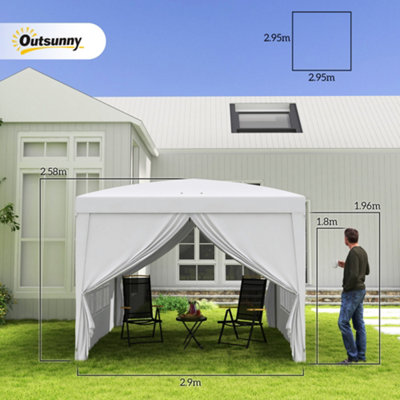 Outsunny 3mx3m Pop Up Gazebo Party Tent Canopy Marquee with Storage Bag White - 3