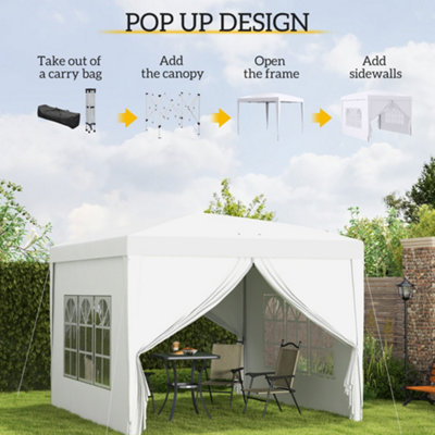 Outsunny 3mx3m Pop Up Gazebo Party Tent Canopy Marquee with Storage Bag White - 4