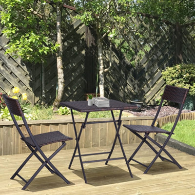 Outsunny 3PC Bistro Set Rattan Furniture Garden Folding Chair Table