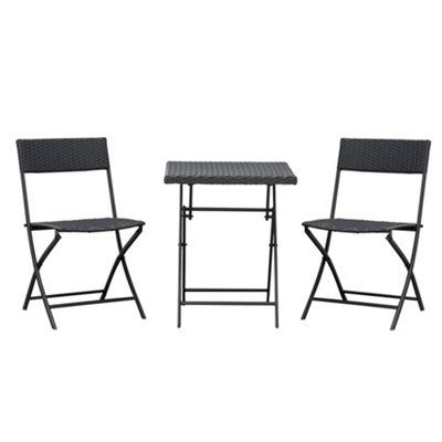 Outsunny 3PC Bistro Set Rattan Furniture Garden Folding Chair Table Brown