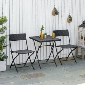 Outsunny 3PC Bistro Set Rattan Furniture Garden Folding Chair Table Brown