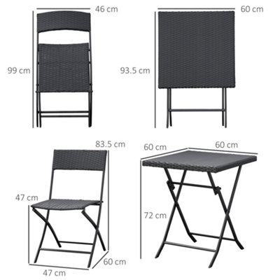 Outsunny 3PC Bistro Set Rattan Furniture Garden Folding Chair Table Brown - 3