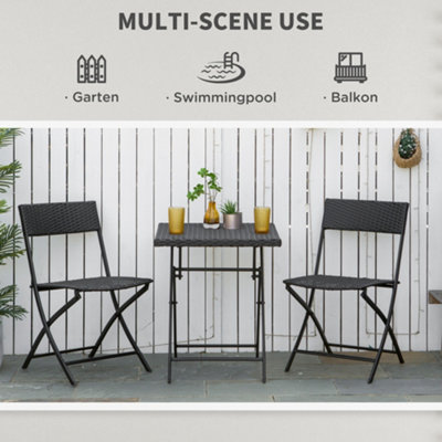 Outsunny 3PC Bistro Set Rattan Furniture Garden Folding Chair Table Brown - 4