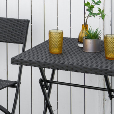 Outsunny 3PC Bistro Set Rattan Furniture Garden Folding Chair Table Brown - 7