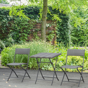 Outsunny 3PC Bistro Set Rattan Furniture Garden Folding Chair Table Grey